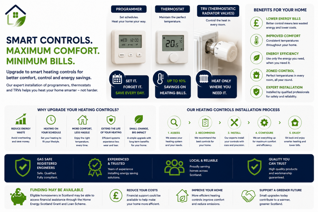 Heating controls installation including thermostats and TRVs